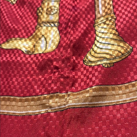 Red and Gold Plaid Silk Blend Scarf - Picture 8 of 8